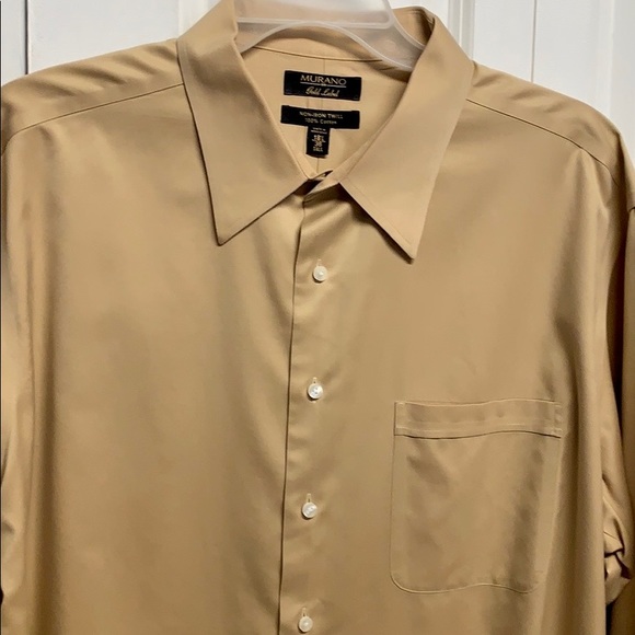 Murano Tan Non Iron Cotton Twill Long Sleeve Dress Shirt Size 18.50’ Tall - Picture 2 of 5